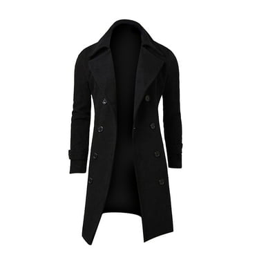 tklpehg Coats for Men Long Sleeve Jackets for Men Winter Slim Stylish Trench Coat Double Breasted Long Jacket Coat Black M