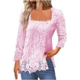thumbnail image 1 of tklpehg Dressy Tops for Women Lace Slim Blouse Square Neck Solid Color Womens Long Sleeve Tops Casual Elegant Tunic Tops Women's Fall Tops (Pink_A,XXL), 1 of 6