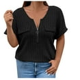 thumbnail image 1 of tklpehg Dressy Tops for Women Solid Color V-Neck Zipper Tops Lightweight Loose Blouses Vintage Summer Going Out Tops Casual Short Sleeve Tee Shirt Tshirt (Black,XXL), 1 of 4