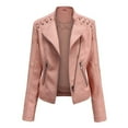 thumbnail image 1 of tklpehg Fall Leather Coats Plus Womens Long Sleeve Jacket Ladies Lapels Coats Ladies Lapel Motor Jacket Coat Zip Biker Short Punk Cropped Tops Pink S, 1 of 5