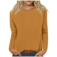 thumbnail image 1 of tklpehg Fall Shirts for Women 2024 Crew Neck Tops Long Sleeve Tops Leisure Going Out Tops Womens Clothes Comfortable Fall Clothes Solid Color Pullover Gold XXL, 1 of 5