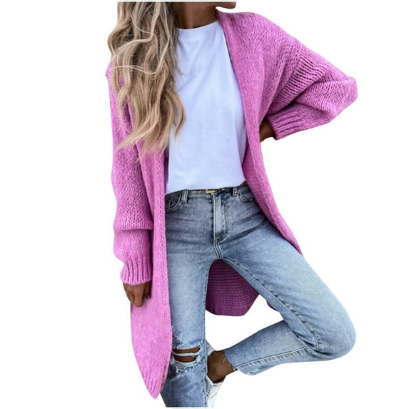 tklpehg Fall Sweaters for Women 2025 Open Front Long cardigan Sweaters Coats Loose Solid Color Leisure Overcoat Fall Coat Long Sleeve Outwear Pink M