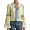 thumbnail image 1 of tklpehg Fall Tops for Women 2025 V-Neck Vintage Tops Fall Clothes Fashion Printed Comfortable Womens Clothes Leisure Long Sleeve Tops Going Out Tops Pullover Beige L, 1 of 6