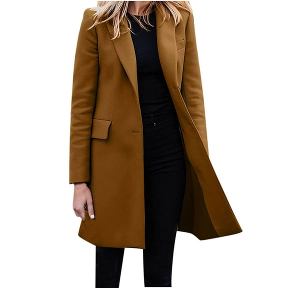 tklpehg Fall Winter Trench Coats for Women Long Sleeve Coats Ladies Lapels Coats Business Attire Solid Color Long Sleeve Single Breasted Slimming Cardigan Suit Coat Top Coffee XXXL
