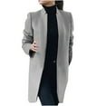 thumbnail image 1 of tklpehg Fall Winter Women Wool Coat Long Sleeve Jacket Women Ladies Hooded Jackets Fashion Wool Coat Trench Jacket Ladies Warm Long Overcoat Outwear Gray XXXL, 1 of 2