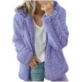 thumbnail image 1 of tklpehg Fall Winter Womens Coat Long Sleeve Jacket Ladies Hooded Jackets Fashion Warm Faux Coat Jacket Winter Zipper Solid Long Sleeve Outerwear Purple L, 1 of 6