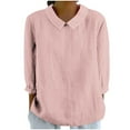 thumbnail image 1 of tklpehg Fall Womens Tops Crew Neck Retro Tops Going Out Tops Womens Clothes Solid Color 3/4 Sleeve Tops Comfortable Fall Clothes Leisure Blouses Pullover Pink M, 1 of 5