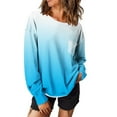 thumbnail image 1 of tklpehg Gradient Color Long Sleeve Shirts for Women Fall Tops Fashion Round Neck Casual Dressy Blouses Lightweight Loose Pullover(V03_ Light Blue,XXL), 1 of 6