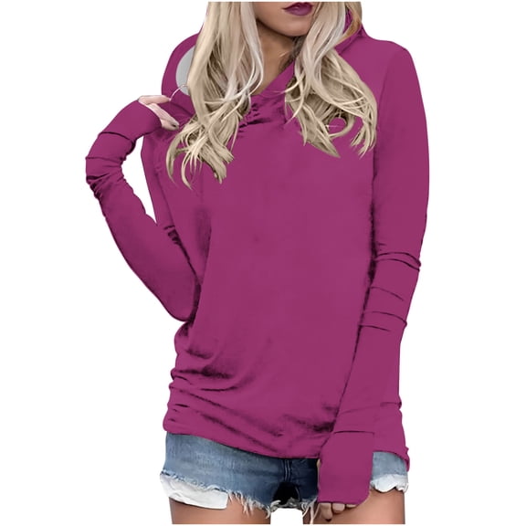 tklpehg Hoodies for Women Lightweight Casual Going Out Tops Long Sleeve Tops Vintage Sweatshirt Hooded Loose Classic Solid Color Pullover (Purple,S)