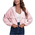 thumbnail image 1 of tklpehg Jackets for Women Fall Winter Zipper Hooded Corduroy Short Jacket Overcoat Loose Leisure Fall Coat Solid Color Long Sleeve Outwear Pink L, 1 of 7