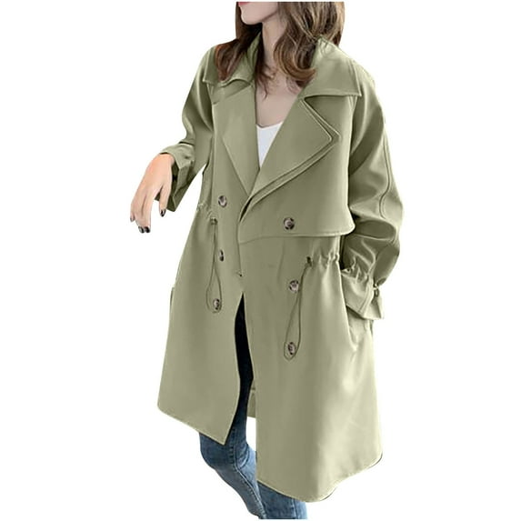 tklpehg Jackets for Women Long Thin Coat Temperament Casual Coat with Pocket Leisure Fall Coat Long Sleeve Loose Solid Color Overcoat Outwear Green L