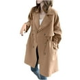 thumbnail image 1 of tklpehg Jackets for Women Long Thin Coat Temperament Casual Coat with Pocket Leisure Fall Coat Long Sleeve Loose Solid Color Overcoat Outwear Khaki L, 1 of 2