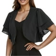 thumbnail image 1 of tklpehg Light Weight Cardigan Women Summer Chiffon Ruffle Sleeve Cardigan Top Coat Loose Overcoat Solid Color Short Sleeve Fall Coat Leisure Blouses Black M, 1 of 2