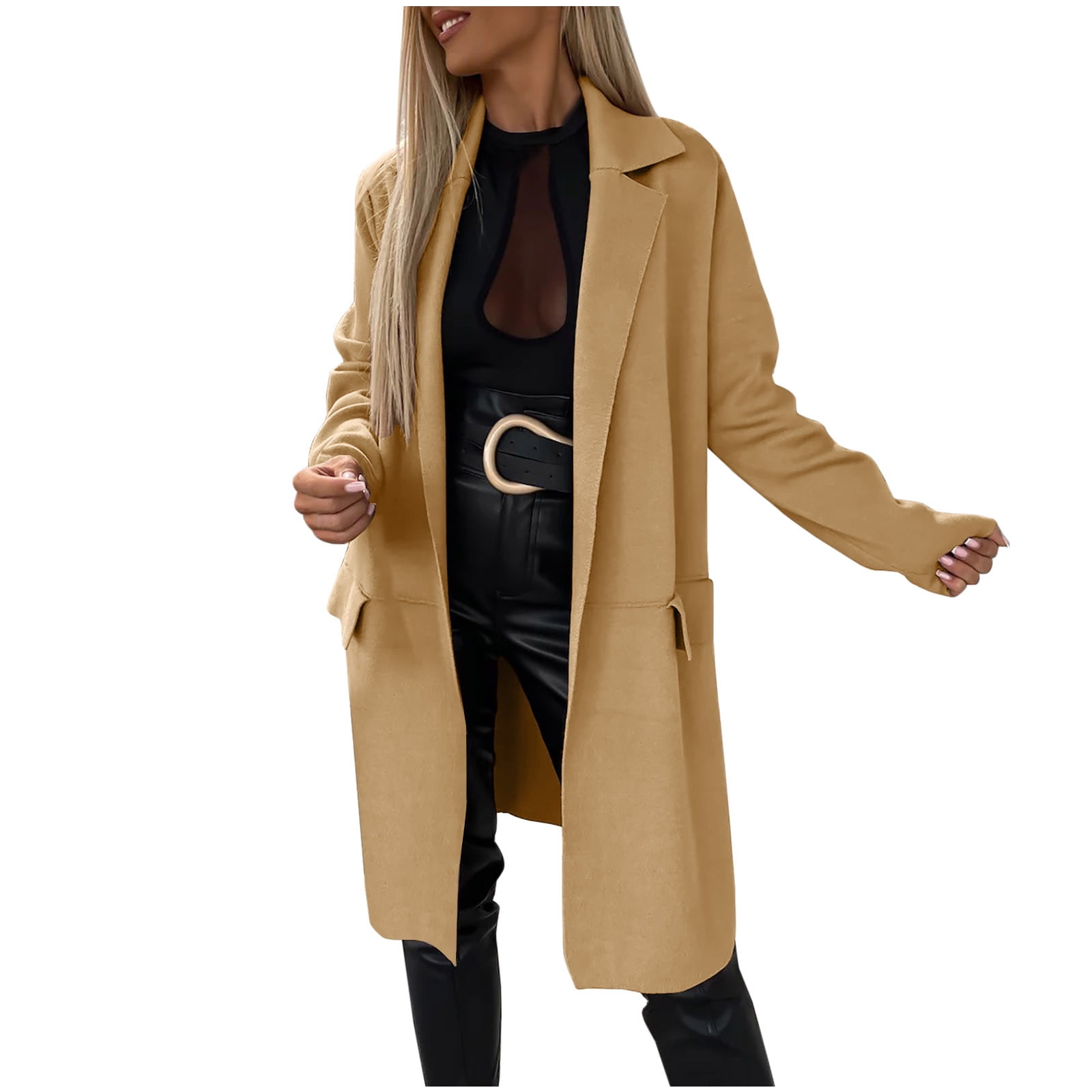 tklpehg Long Coat for Women Temperament Long Coat Solid Color Long