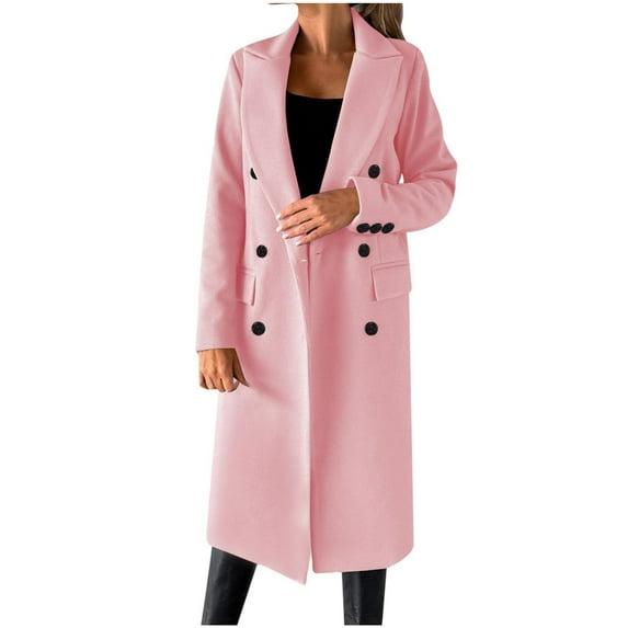tklpehg Long Jackets for Women Temperament Long Woolen Coat Casual Long Sleeve Lapel Solid Color Loose Winter Warm Jacket Outwear (Pink,XXL)