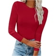 thumbnail image 1 of tklpehg Long Sleeve Going Out Tops for Women Long Sleeve Tops Crewneck Spring Tops Leisure Solid Color Pullover Tops Lightweight Slim Fit Blouse Red S, 1 of 7