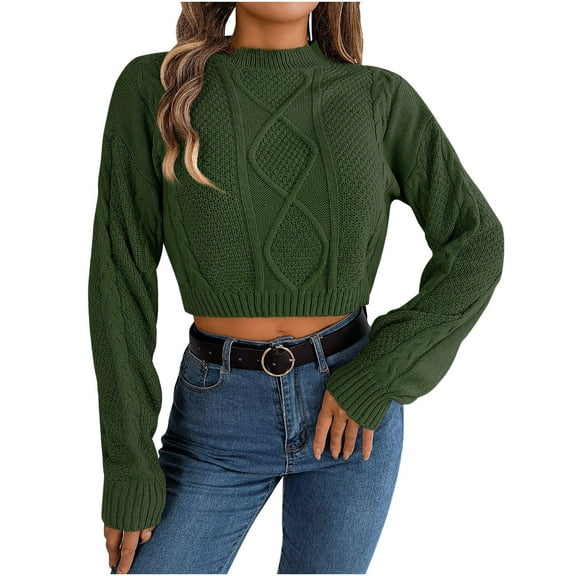 tklpehg Long Sleeve Shirts for Women Crew Neck Slim Short Tops Comfortable Leisure Womens Clothes Going Out Tops Solid Color Fall Clothes Pullover Army Green L