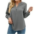 thumbnail image 1 of tklpehg Long Sleeve Shirts for Women Ladies Tops Long Sleeve Shirts Classic Solid Colors Comfortable Casual V-Neck Lightweight Loose Fit Blouse Pullover Shirts Gray M, 1 of 8