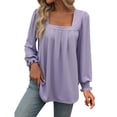 thumbnail image 1 of tklpehg Long Sleeve Shirts for Women Tunic Tops to Wear with Leggings Lightweight Tunic Tops Square Neck Loose Classic Solid Color Going Out Tops Casual Blouses (Purple,L), 1 of 8