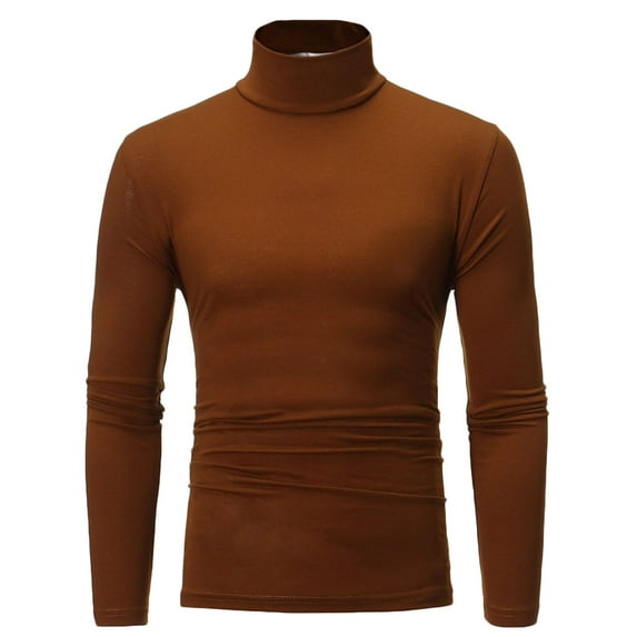 tklpehg Long Sleeve Shirts for Men Casual Trendy Solid Turtleneck Casual Slim Fit Pullover T-shirt Bottoming Shirt Brown XXL