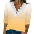 thumbnail image 1 of tklpehg Long Sleeve Shirts for Women Lightweight V-Neck Crochet Lace Trim Gradient Color Casual Loose Going Out Tops Tunic Tops Blouses (Yellow,L), 1 of 5