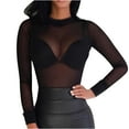 thumbnail image 1 of tklpehg Long Sleeve Shirts for Womens Casual Slim Basic Shirt Stretch Tight See-through Transparent Ultra Thin Gauze Base Top Black S, 1 of 6