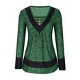 thumbnail image 1 of tklpehg Long Sleeve Tee Shirts for Womens Baggy Comfortable Blouses Pullover Tops Trendy Solid Color Fold Buttons V-Neck Long Sleeve Tunic Tops Fall Tops Leisure Green XL, 1 of 5