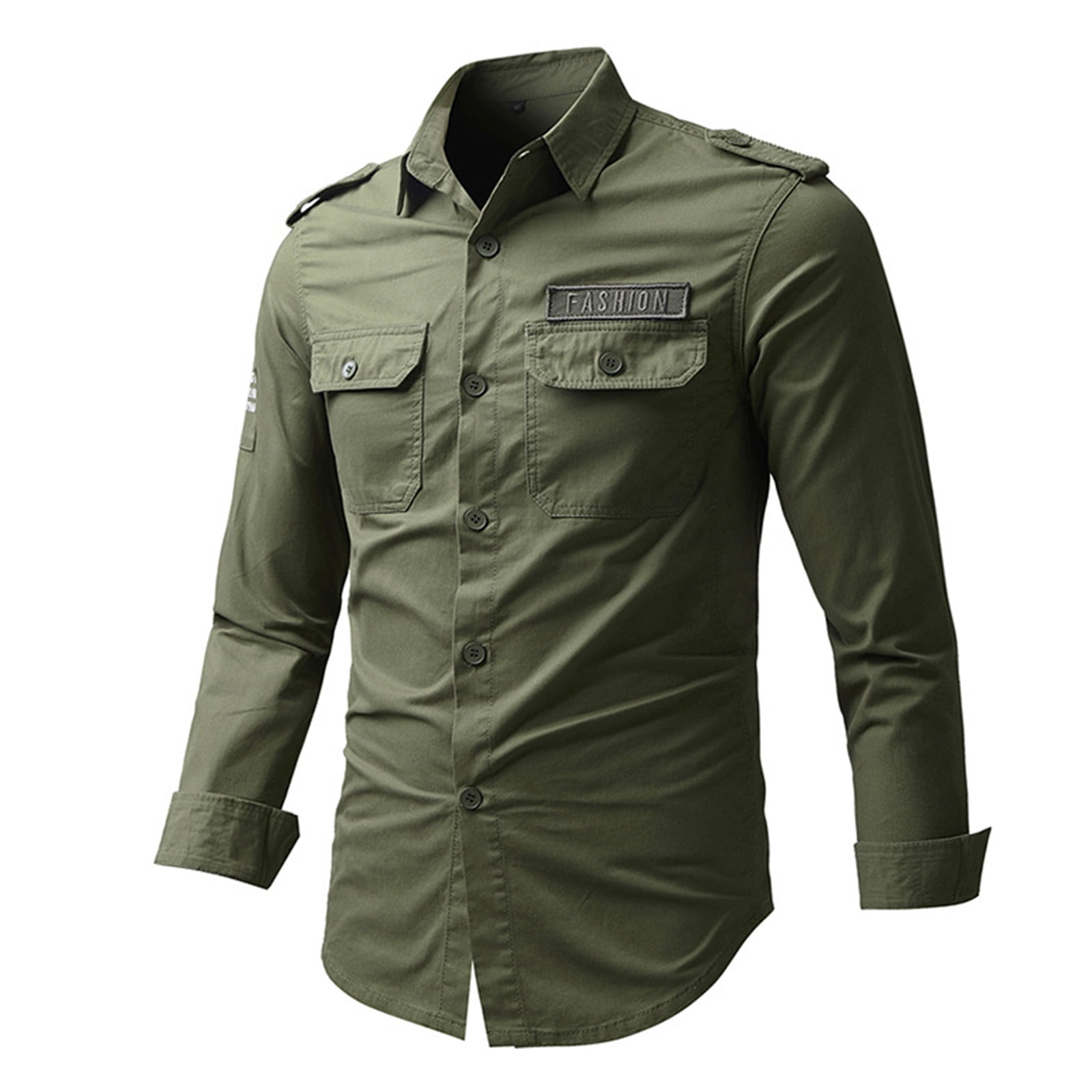 tklpehg Long Sleeve Tee Shirts for Men Casual Trendy Workwear Shirt Plus  Size Work Clothes Cotton Long-sleeved Shirt Loose Army Green XXL
