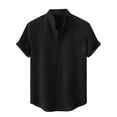 thumbnail image 1 of tklpehg Men'S Casual Button-Down Shirts Basic T Shirt Summer Tops Short Sleeve Shirts Tops Cotton Linen Lapel Button T Shirts Casual Loose Fit Shirts Solid Color Black XXL, 1 of 9