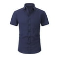 thumbnail image 1 of tklpehg Mens Button Shirts Short Sleeve Lapel Business Shirts With Pocket Casual Pure Color Comfy Shirts Summer Tops (Navy,S), 1 of 4