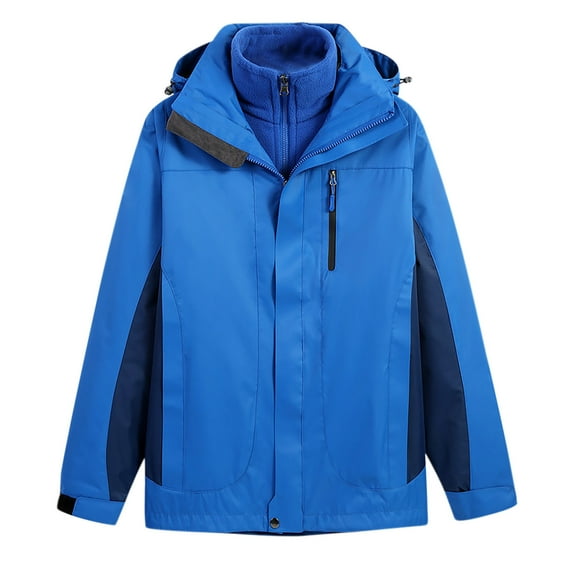 tklpehg Mens Coats and Jackets Casual Fall Winter Warm Coats Fashion Solid Color Long Sleeve Zipper Hooded CoatsThree-In-One Two-Piece Outdoor Jacket Outerwear (Blue,XXXL)