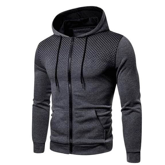 tklpehg Mens Coats and Jackets Zipper Hooded Drawstring Sports Outwear & Jackets with Pockets Long Sleeve Solid Color Fall Winter Warm Coats Casual Fashion Outerwear (Dark Gray,L)