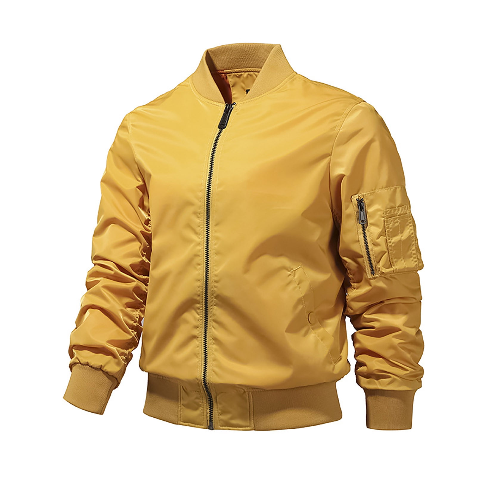 tklpehg Mens Coats Zipper Stand Collar Flight Jacket Hoodless Coats Fall Winter Warm Coats Casual Solid Color Fashion Long Sleeve Outerwear Yellow XL Walmart Business Supplies