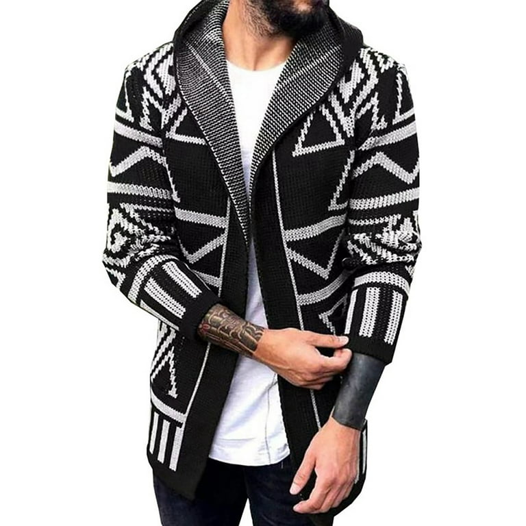 Men's Casual Long Sleeves Knitted Jacket Fashion Hooded Cardigan Sweater  Coats