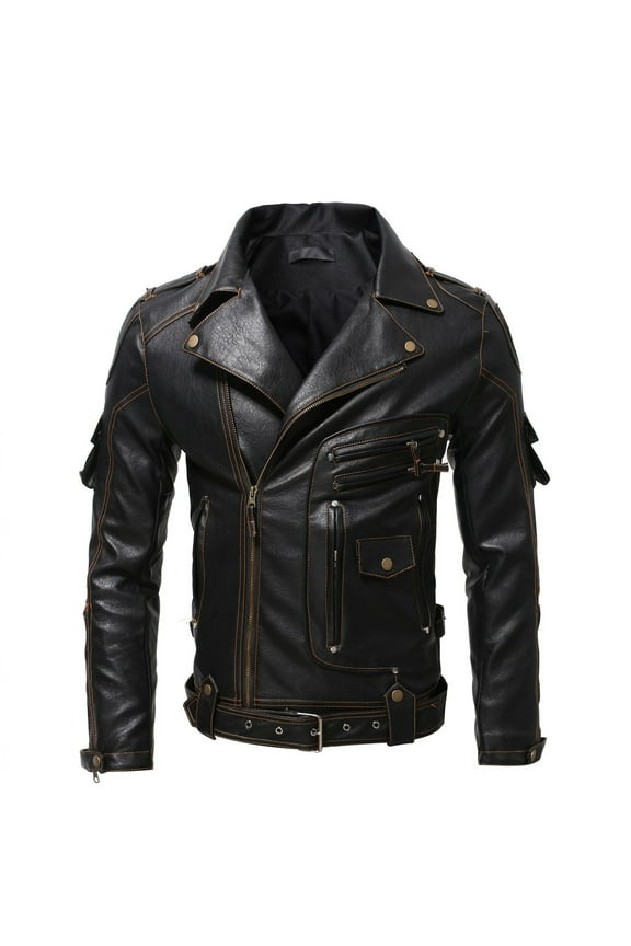 Mens Jackets Lightweight Warm Thick Leather Jacket Zipper Lapel Vintage Jacket Comfy Long Sleeve Retro Winter Warm Jacket Casual Loose Outerwear (Black,M)