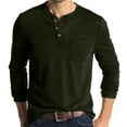 thumbnail image 1 of tklpehg Mens Long Sleeve Shirt Solid Color Pullover Sports Shirts Crewneck Button Shirt T Shirts Fashion Casual Tops Army Green L, 1 of 5