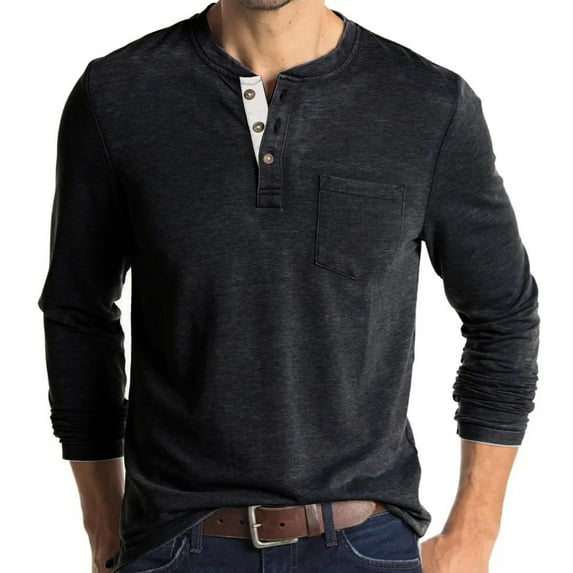 tklpehg Mens Long Sleeve Shirt Solid Color Pullover Sports Shirts Crewneck Button Shirt T Shirts Fashion Casual Tops Dark Gray L