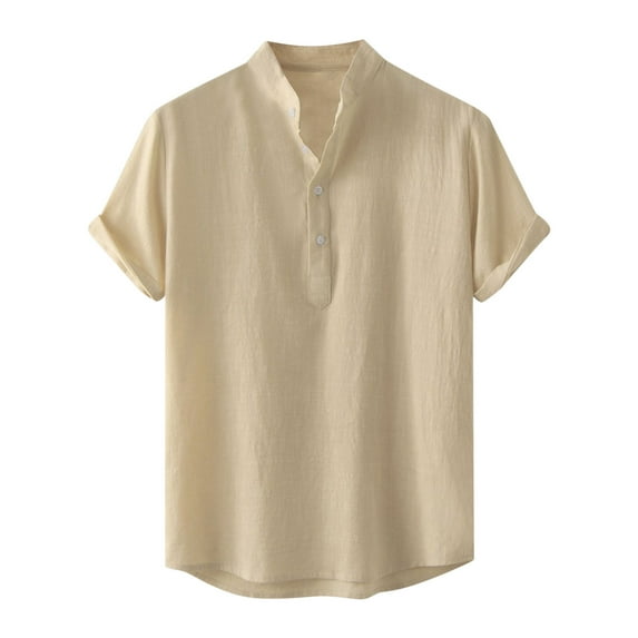tklpehg Mens Shirts Summer Tops Short Sleeve Shirts Tops Casual Lapel Button T Shirts Solid Color Shirts Loose Fit Shirts Khaki L