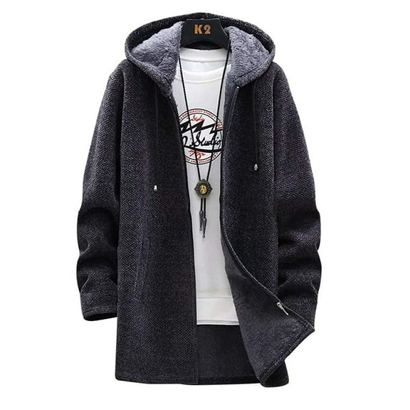 tklpehg Mens Winter Jackets Trendy Long Sleeve Jacket Men Long Coat Jacket Outerwear Hooded Winter Hoodie Casual Cold Protection Dark Gray XXL