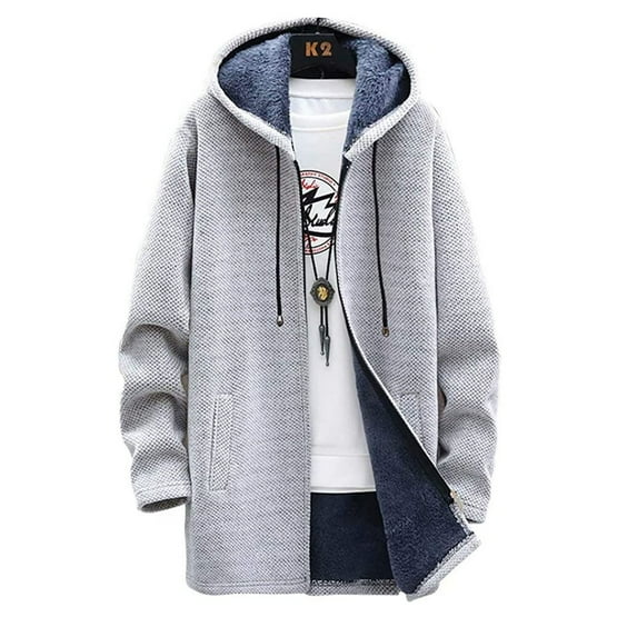 tklpehg Mens Winter Jackets Trendy Long Sleeve Jacket Men Long Coat Jacket Outerwear Hooded Winter Hoodie Casual Cold Protection Gray XXXL
