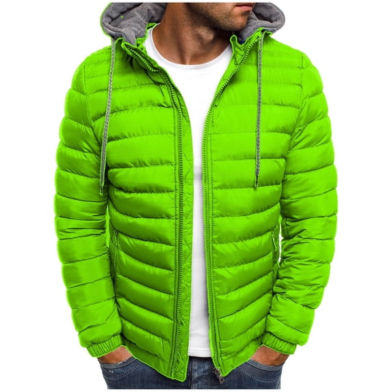 tklpehg Mens Winter Jackets Trendy Long Sleeve Jacket Men Solid Color Hooded Jacket Cotton Padded Jacket Fashion Cotton Padded Jacket Warm Cotton Padded Jacket Green XXXL