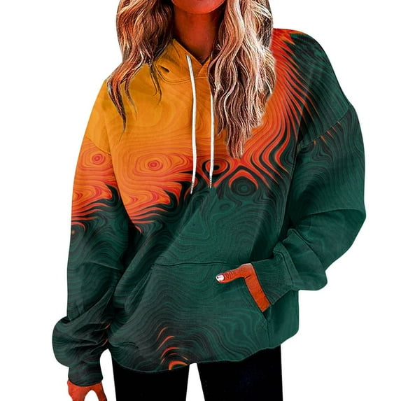 tklpehg Oversized Hoodies for Women Sweatshirts Long Sleeve Hooded Drawstring Winter Fall Sweatshirts Casual Comfy With Pockets Hoodies for Teen Girls #B-Green XXL