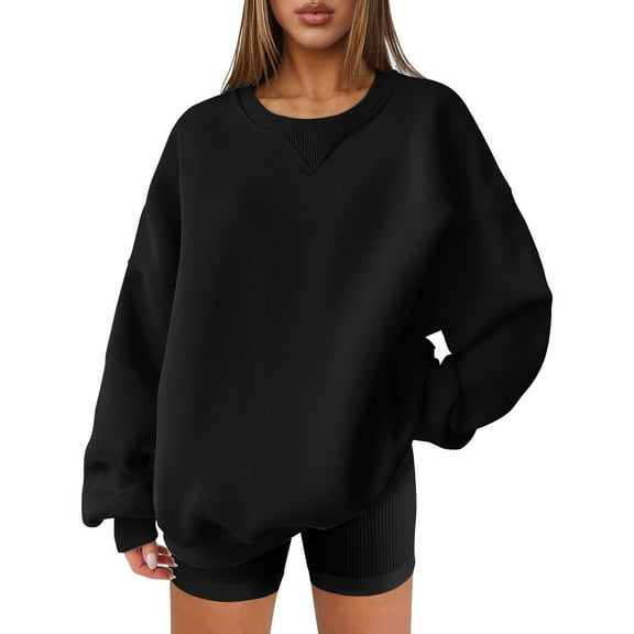 tklpehg Oversized Sweatshirt for Women Crewneck Loose Long Sleeve Tops Lightweight Vintage Sweatshirt Going Out Tops Casual Classic Solid Color Pullover (Black,M)