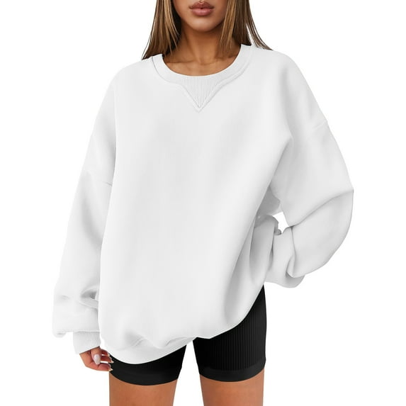 tklpehg Oversized Sweatshirt for Women Crewneck Loose Long Sleeve Tops Lightweight Vintage Sweatshirt Going Out Tops Casual Classic Solid Color Pullover (White,XXL)