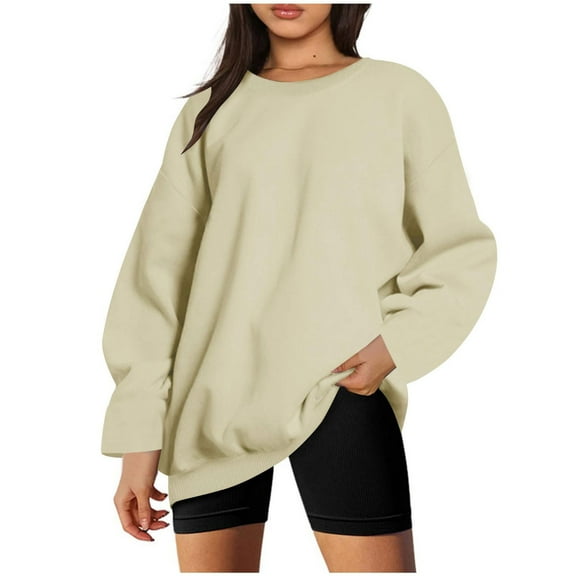 tklpehg Oversized Sweatshirt for Women Going Out Tops Long Sleeve Tops Vintage Sweatshirt Hooded Classic Solid Color Casual Loose Lightweight Pullover (Beige,XL)