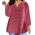 thumbnail image 1 of tklpehg Plus Size Casual Tops for Women Lightweight Classic Solid Color Comfy Loose Going Out Tops Long Sleeve Tunic Tops V-Neck Blouses (Hot Pink,XL), 1 of 4