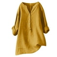 tklpehg Plus Size Tops for Women 3/4 Roll Sleeve Cotton And Linen Tunic