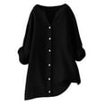 thumbnail image 1 of tklpehg Plus Size Tops for Women 3/4 Roll Sleeve Cotton Linen Tunic Shirts Casual V Neck Button Shirt Solid Color Loose Blouses (D_Black,L), 1 of 4