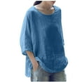 thumbnail image 1 of tklpehg Plus Size Tops for Women Casual Round Neck 3/4 Sleeve Tunic Shirts Solid Color Loose Lightweight Blouse Blue L, 1 of 3