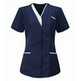 thumbnail image 1 of tklpehg Scrubs for Women Summer Short Sleeve T Shirts V-Neck Uniform Tops Casual Loose Solid Color Blouses With Pocket (Navy,XXXL), 1 of 3